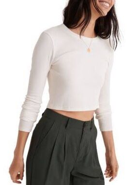 Fine Ribbed Supercrop Crewneck Long-Sleeve Tee